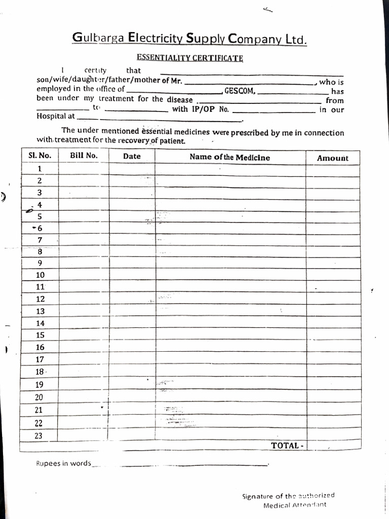 Essentiality Certificate for Medical Treatment | PDF