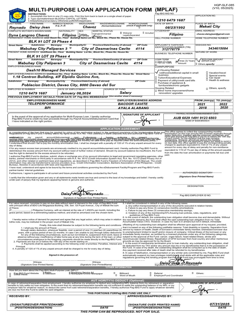 Multi-Purpose Loan Application Form | PDF | Loans | Interest