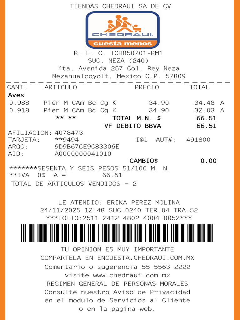 Compra de Aves en Chedraui Neza | PDF