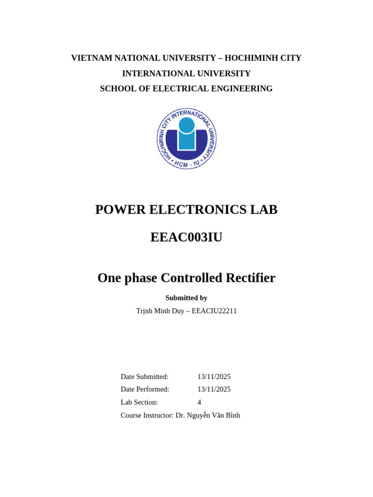 One-Phase Controlled Rectifier Lab Report | PDF | Power Electronics ...