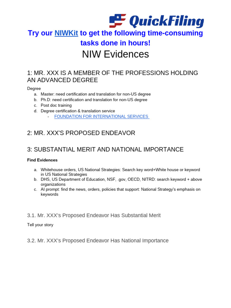 NIWKit: Streamline Your NIW Process | PDF