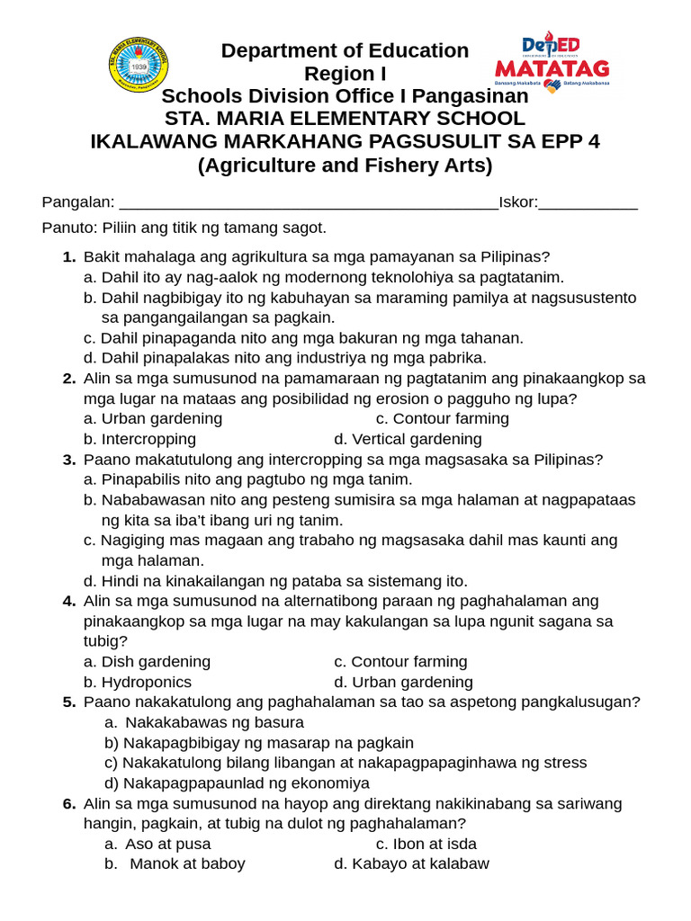 PT - g4 Matatag Epp-Afa 4 - q2 - Standard | PDF