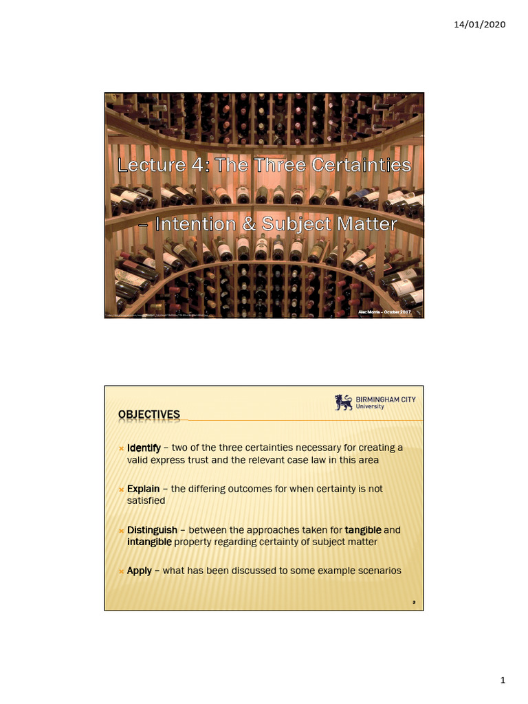 LLB Lecture 4 - The Three Certainties - Intention and Subject Matter ...