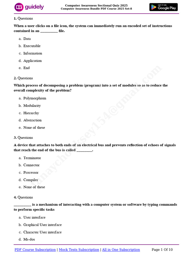Computer Awareness Bundle PDF Course 2025 Set-8 | PDF | Office ...