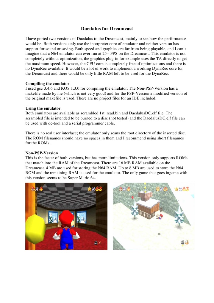 Daedalus N64 Emulator for Dreamcast | PDF | Emulator | Random Access Memory