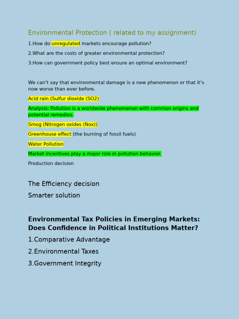Environmental Protection and Market Dynamics | PDF