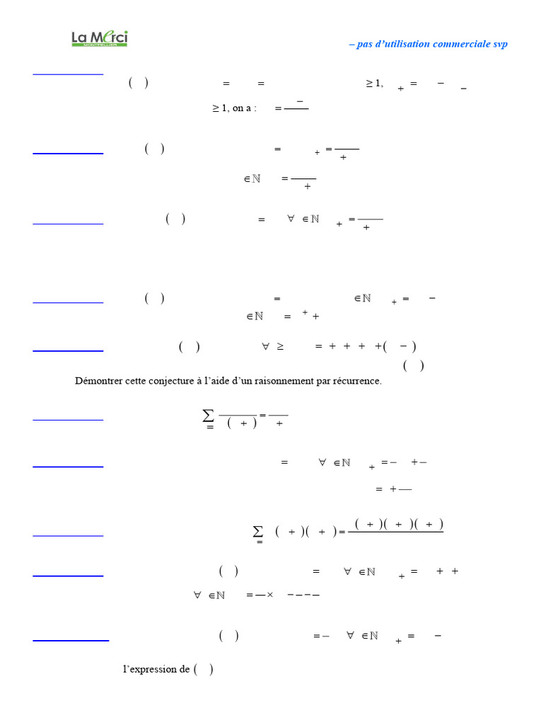 Exercices de récurrence sur les suites | PDF | Informatique théorique ...