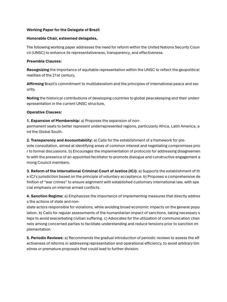 Brazil's Proposal for UNSC Reform | PDF