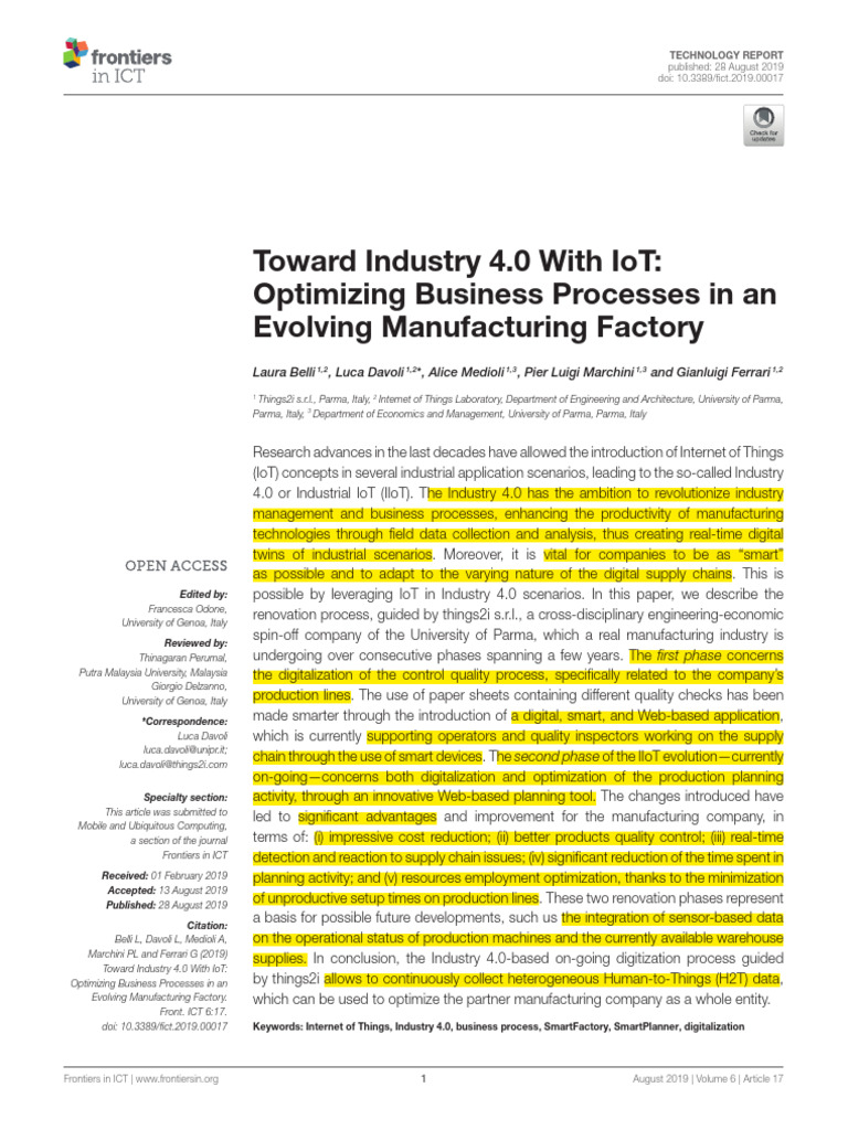 Toward Industry 40 With IoT Optimizing Business PR | PDF | Enterprise ...