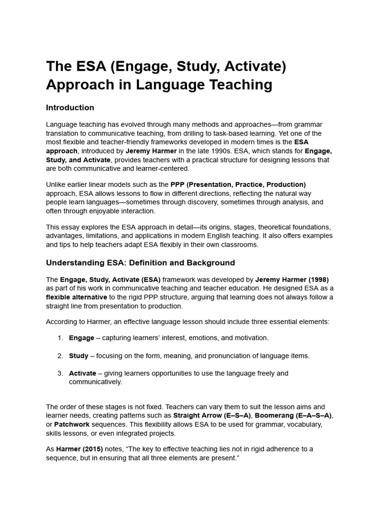 Understanding the ESA Language Teaching Approach | PDF | Constructivism ...