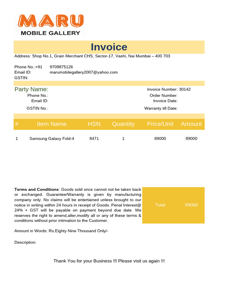 Invoice for Samsung Galaxy Fold-4 | PDF