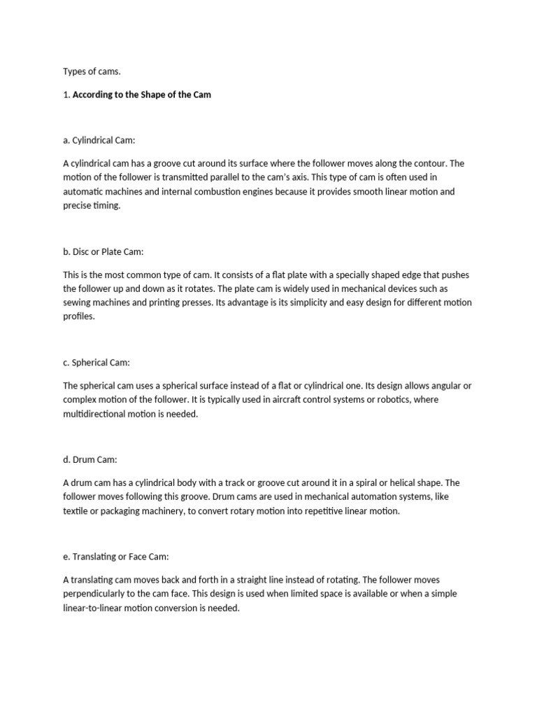 Types of Cams Explained: A Comprehensive Guide | PDF | Machines ...
