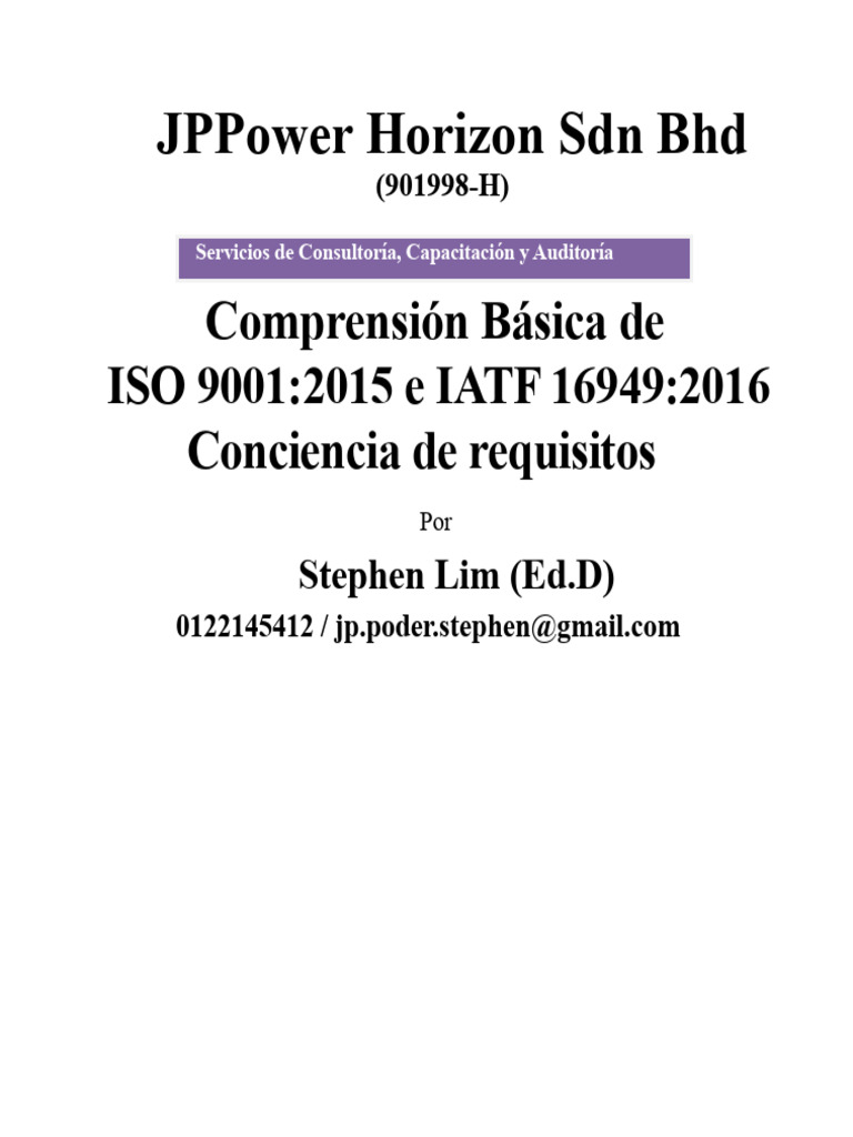 Conciencia de Los Requisitos ISO 9001 (2015) e IATF 16949 (2016) (Para ...