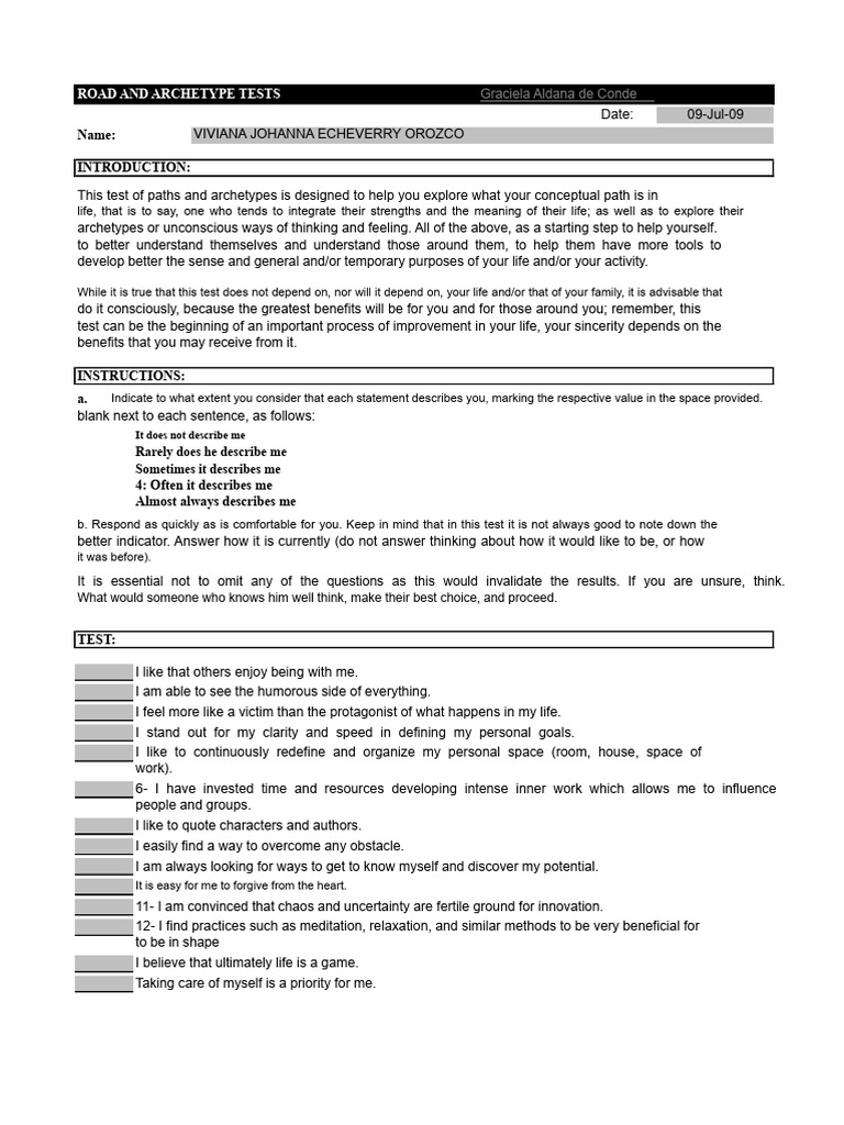 Path and Archetype Exploration Test | PDF | Thought | Knowledge