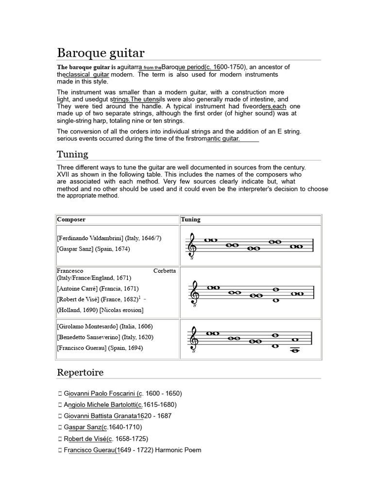 Baroque Guitar: History and Tuning | PDF