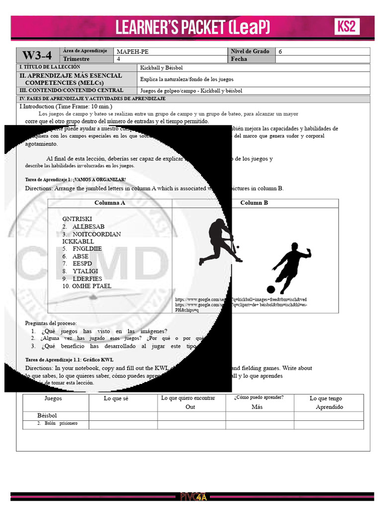 Lección sobre Kickball y Béisbol | PDF | Aprendizaje | Deportes atléticos