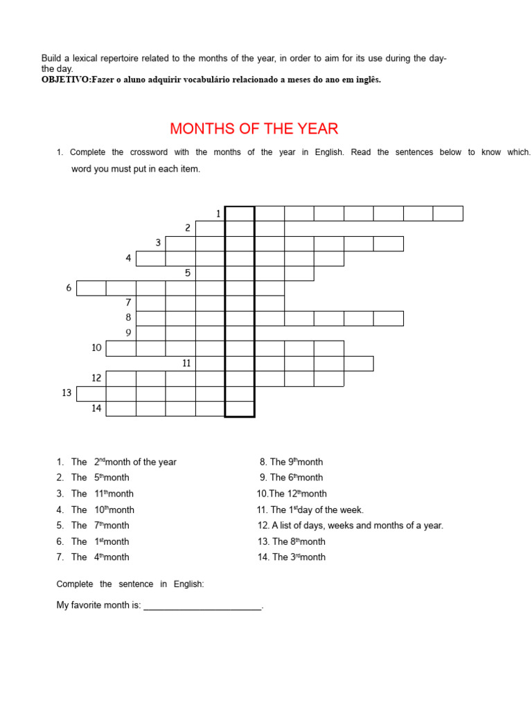 English Vocabulary: Months of the Year | PDF