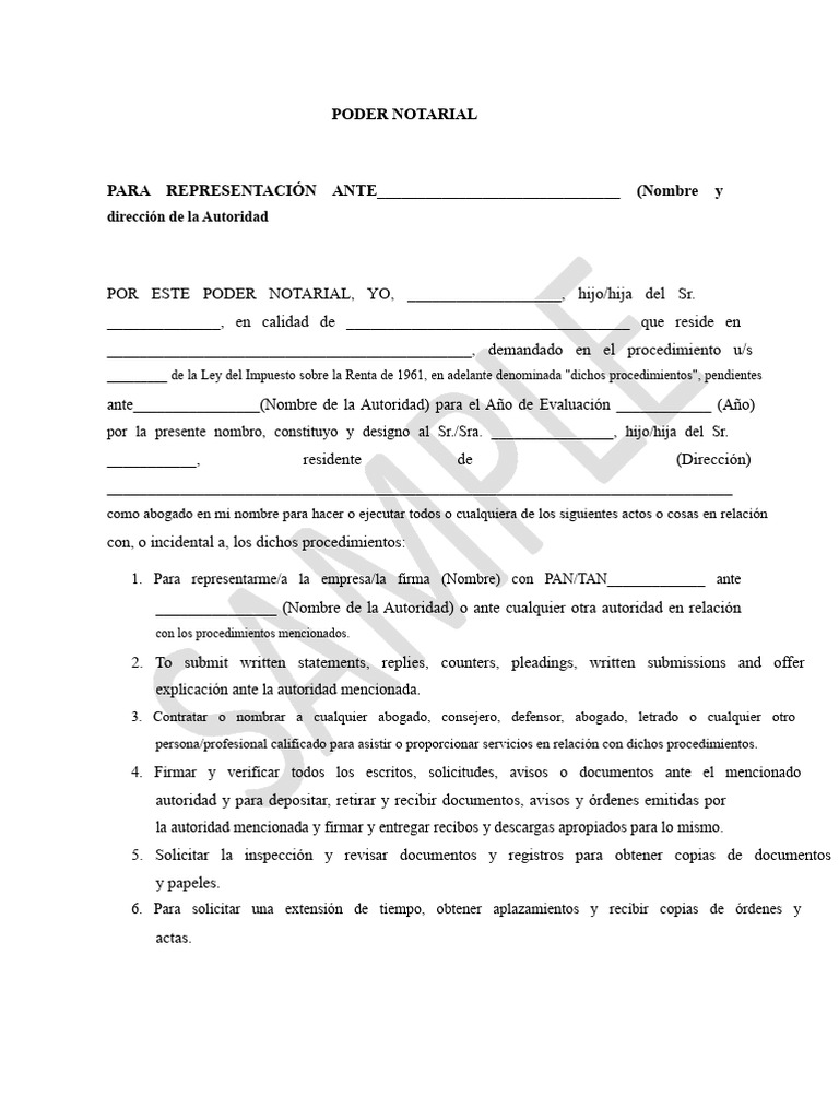 Poder Notarial para Representación Fiscal | PDF | Ley común