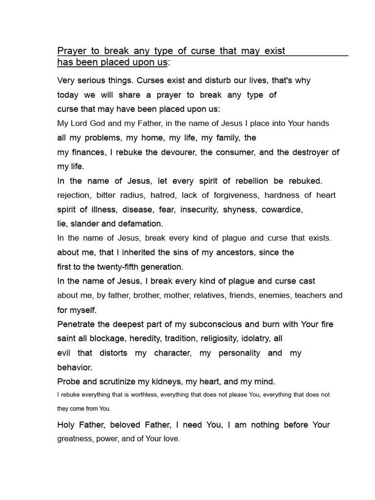 Prayer To Break Any Type of Curse That May Have Been Placed Upon Us ...