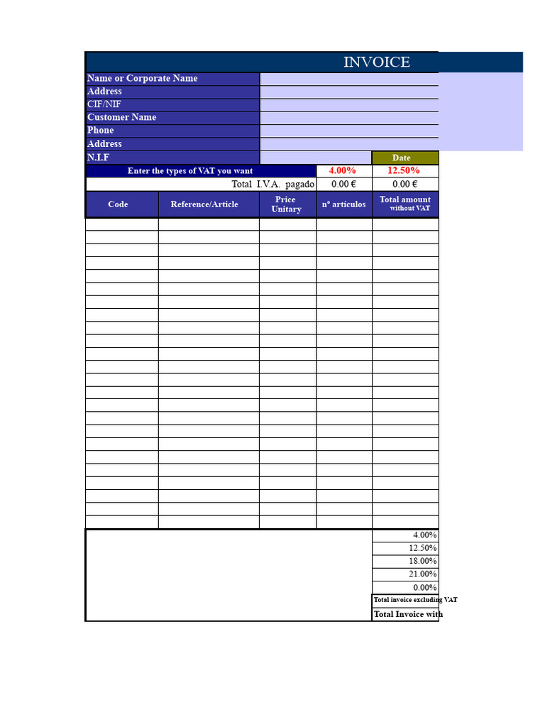 Detailed Invoice Template with VAT | PDF