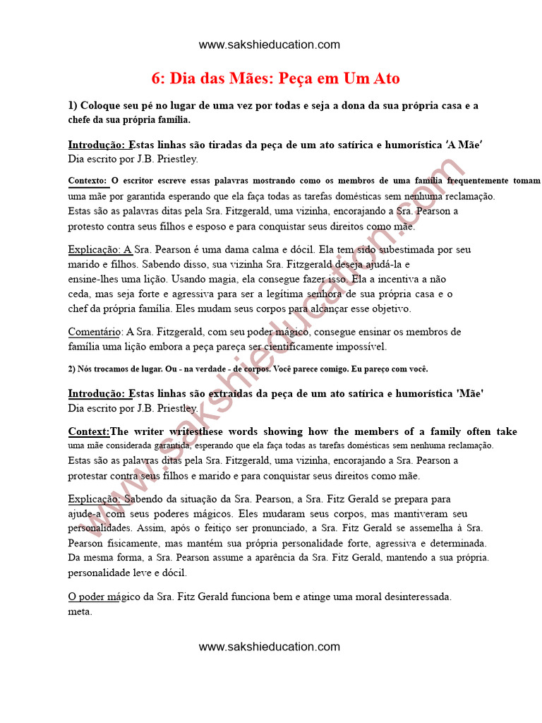 Material de Estudo para Peça de Uma Ato Do Dia Das Mães | PDF