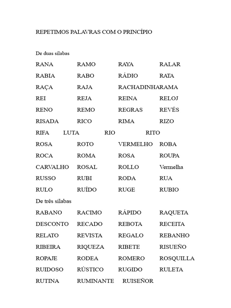 Palavras com o Princípio 