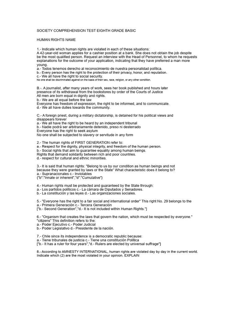Human Rights Test | PDF | Human Rights | Justice