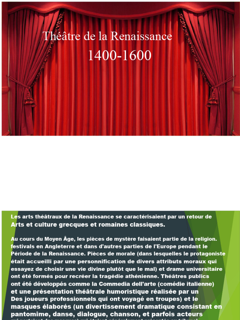 Évolution du théâtre de la Renaissance à nos jours | PDF | Comédie ...