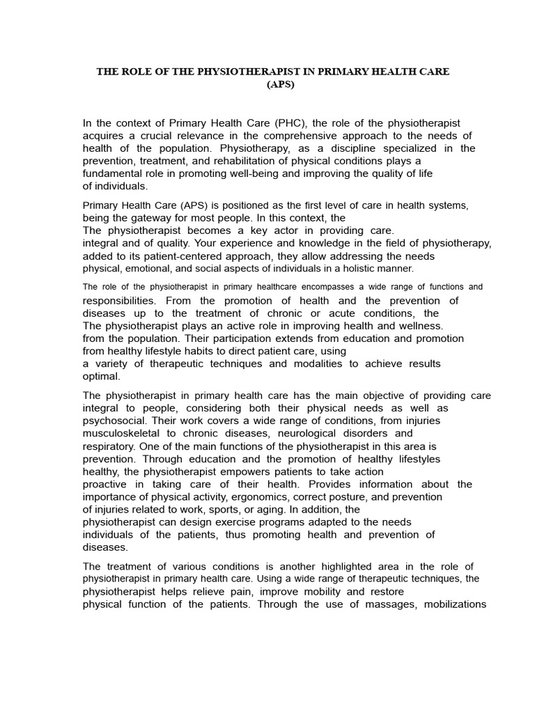 The Role of The Physiotherapist in Primary Health Care | PDF | Physical ...