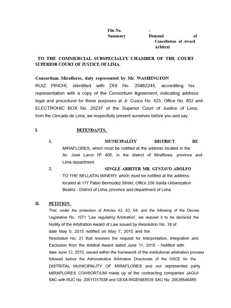Cancellation of Arbitral Award Demand | PDF | Arbitration | Arbitral ...