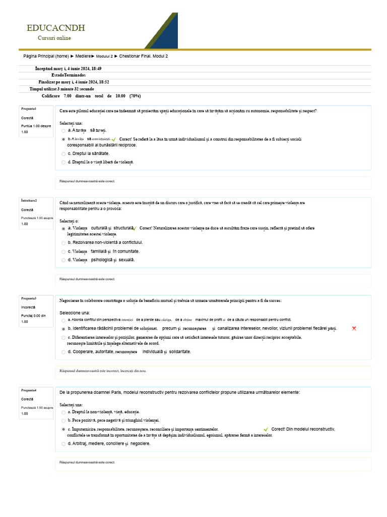 Chestionar Final. Modul 2a | PDF