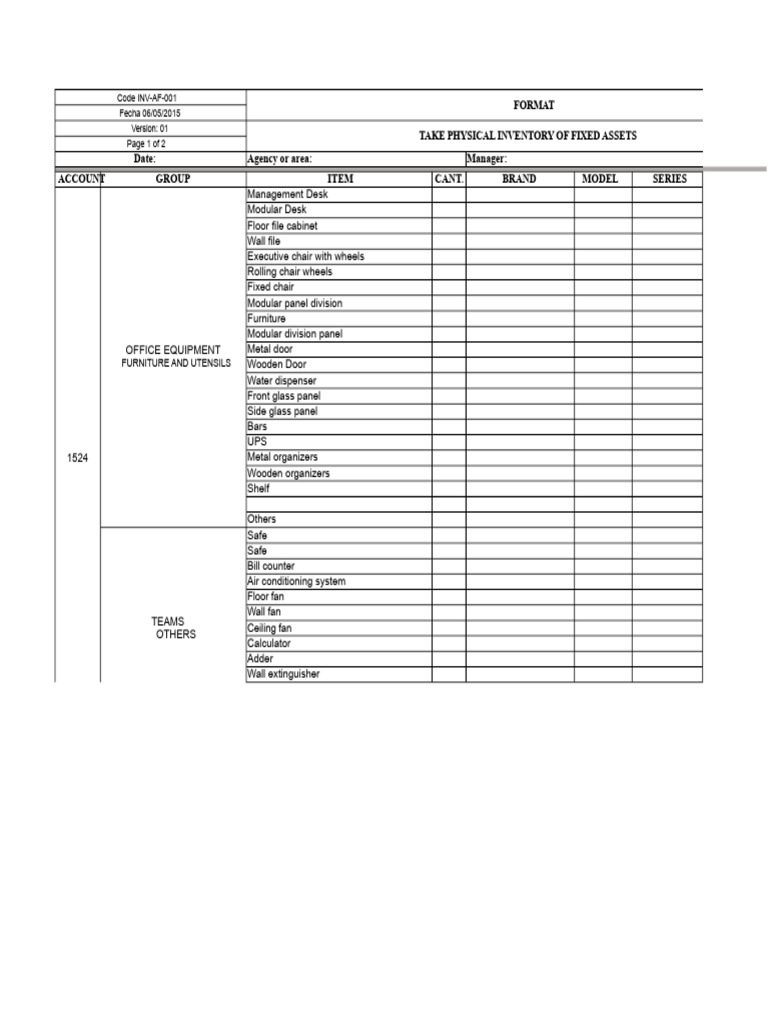 Fixed Assets Inventory Checklist | PDF | Desk | Inventory