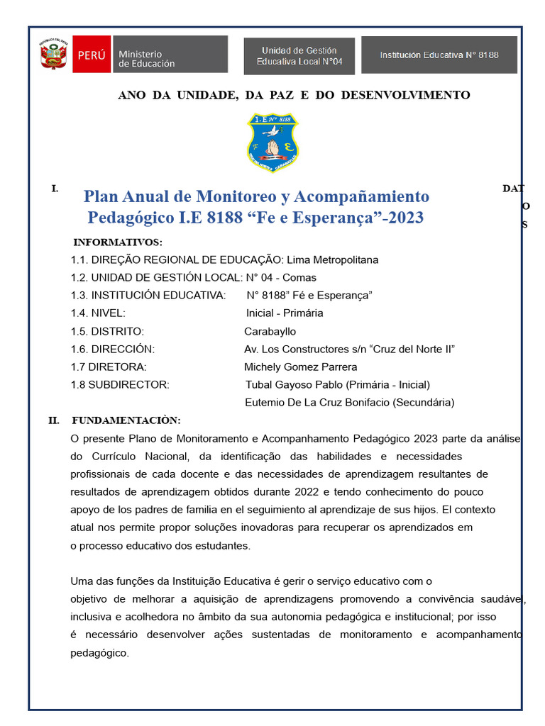 Plano de Monitoramento Pedagógico 2023 | PDF | Pedagogia | Aprendizado