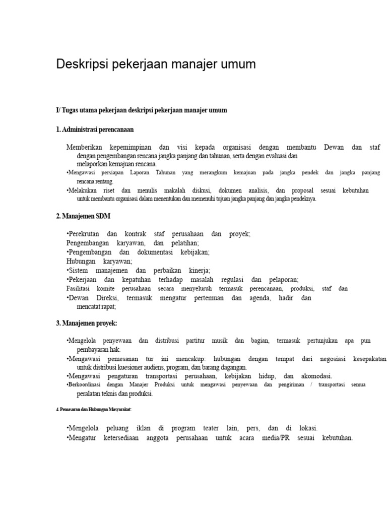 Deskripsi Pekerjaan Manajer Umum | PDF