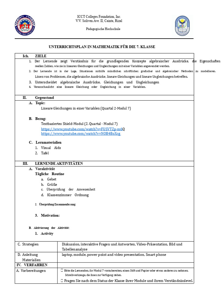 Unterrichtsplan COT | PDF