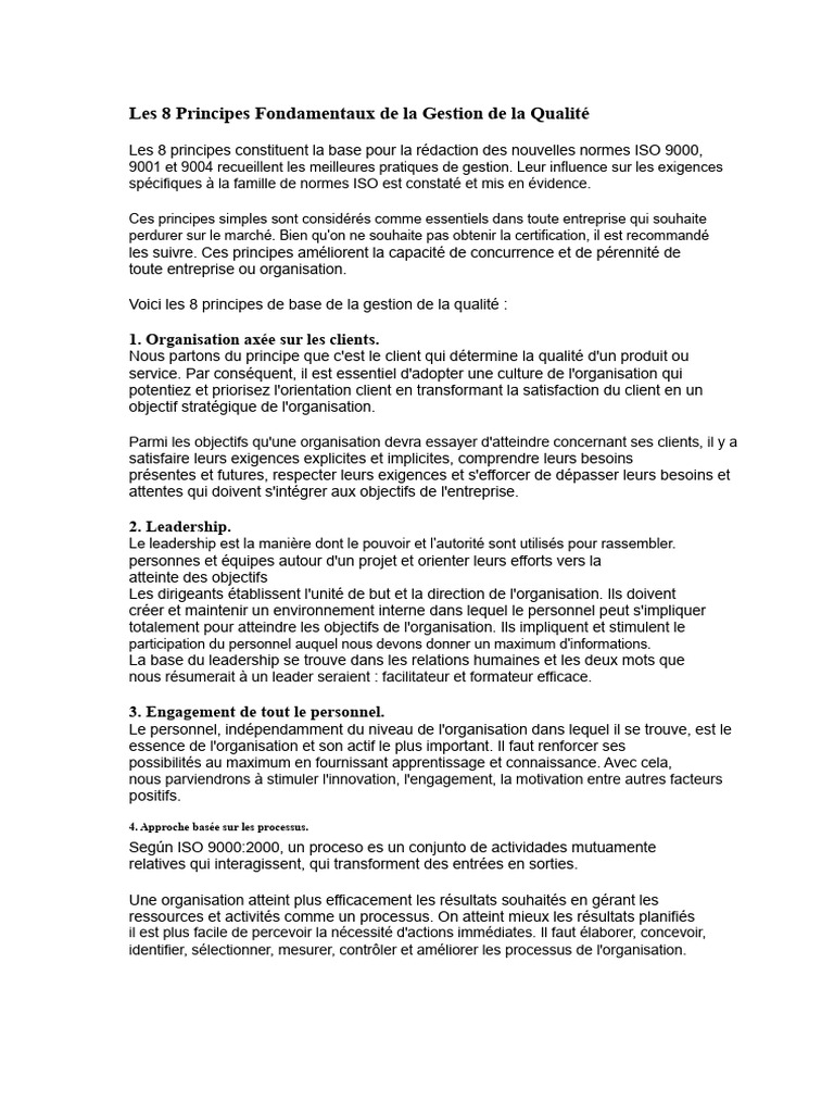 8 Principes de Gestion de la Qualité | PDF | Management de la qualité