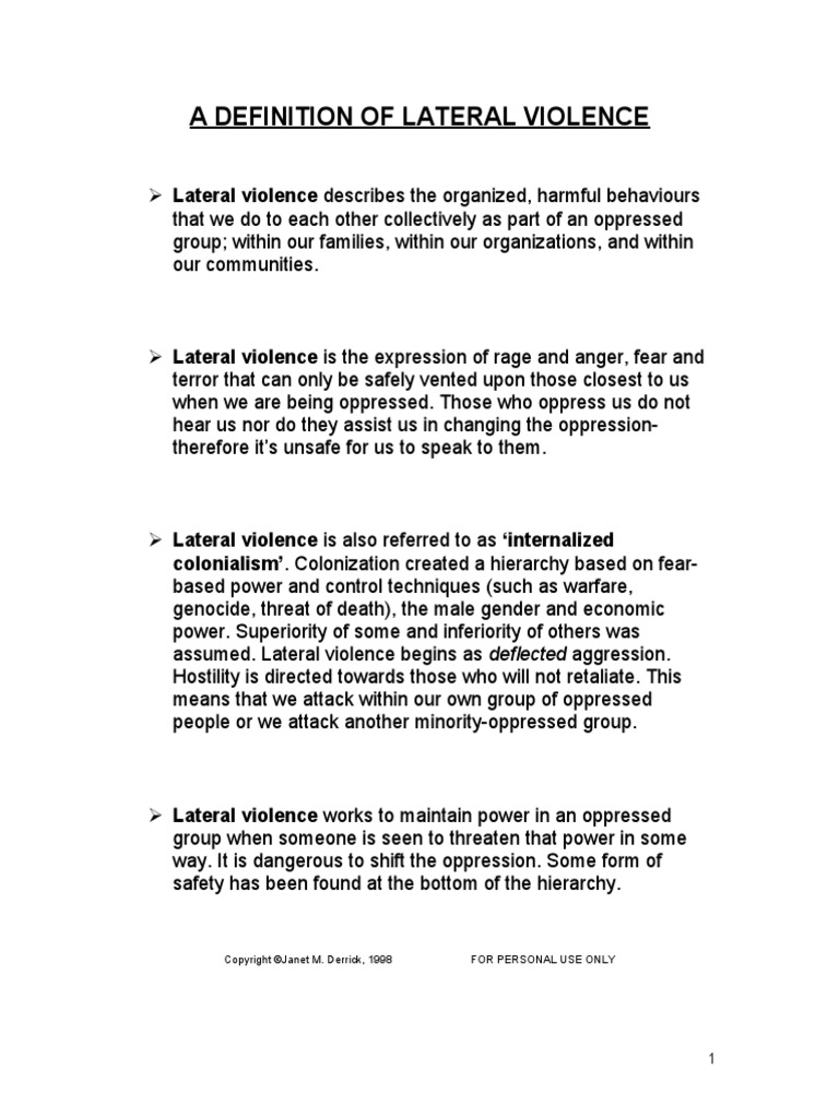 Lateral Violence Handout English Bullying Violence