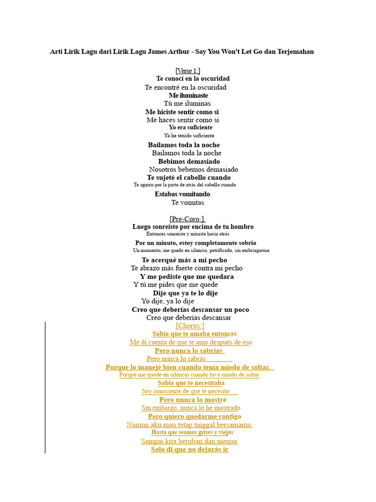 Artista de La Letra de La Canción de James Arthur | PDF