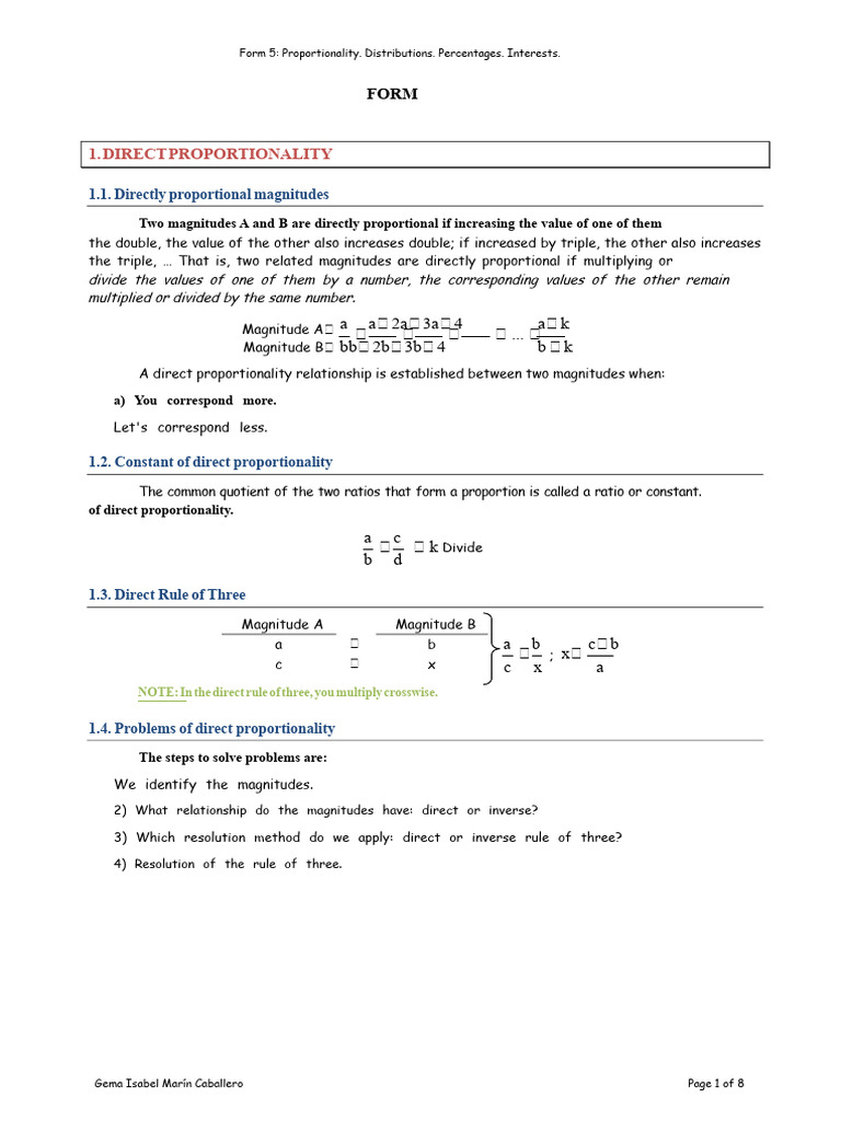 Proportionality: Direct, Inverse, and Percentages | PDF | Percentage ...