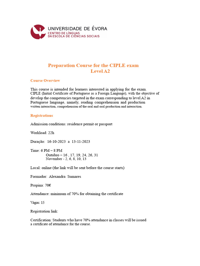 Preparation Course For The CIPLE Exam | PDF