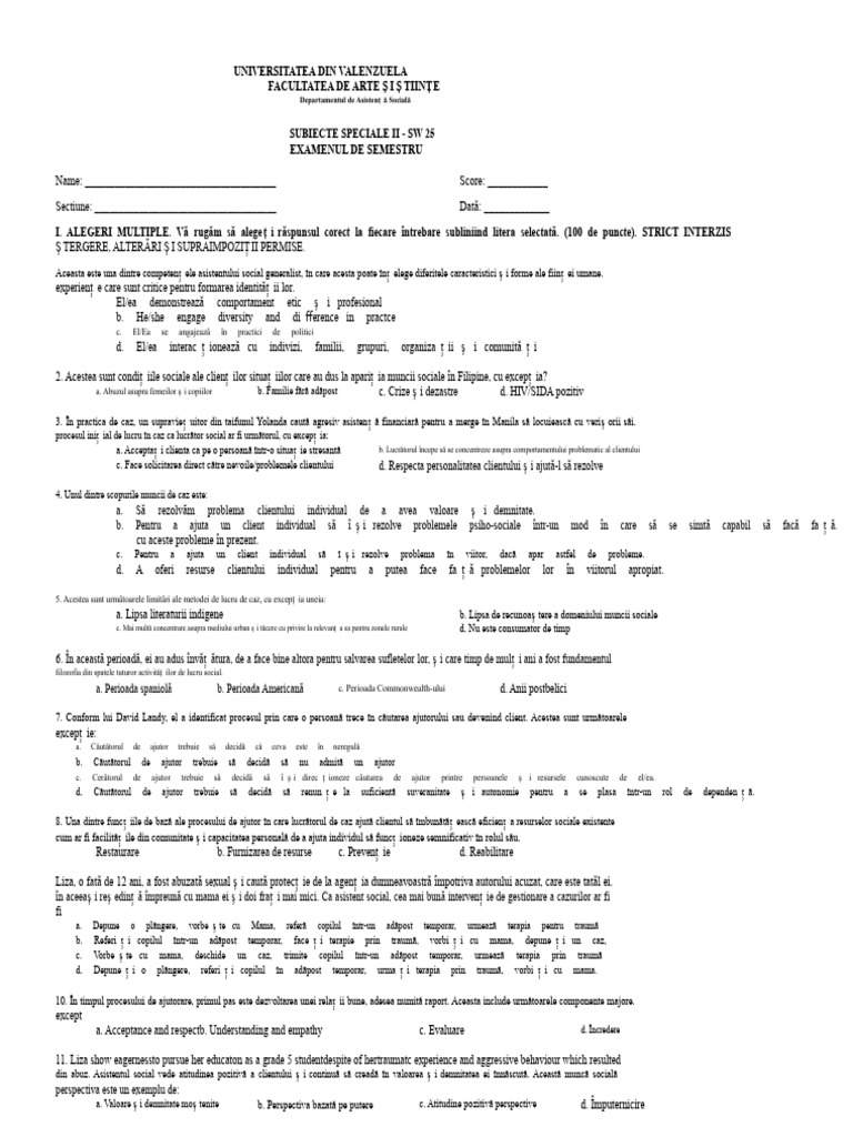 SW 25 - EXAMEN INTERMEDIAR CEEA CE PENTRU STUDENȚI Subliniat | PDF