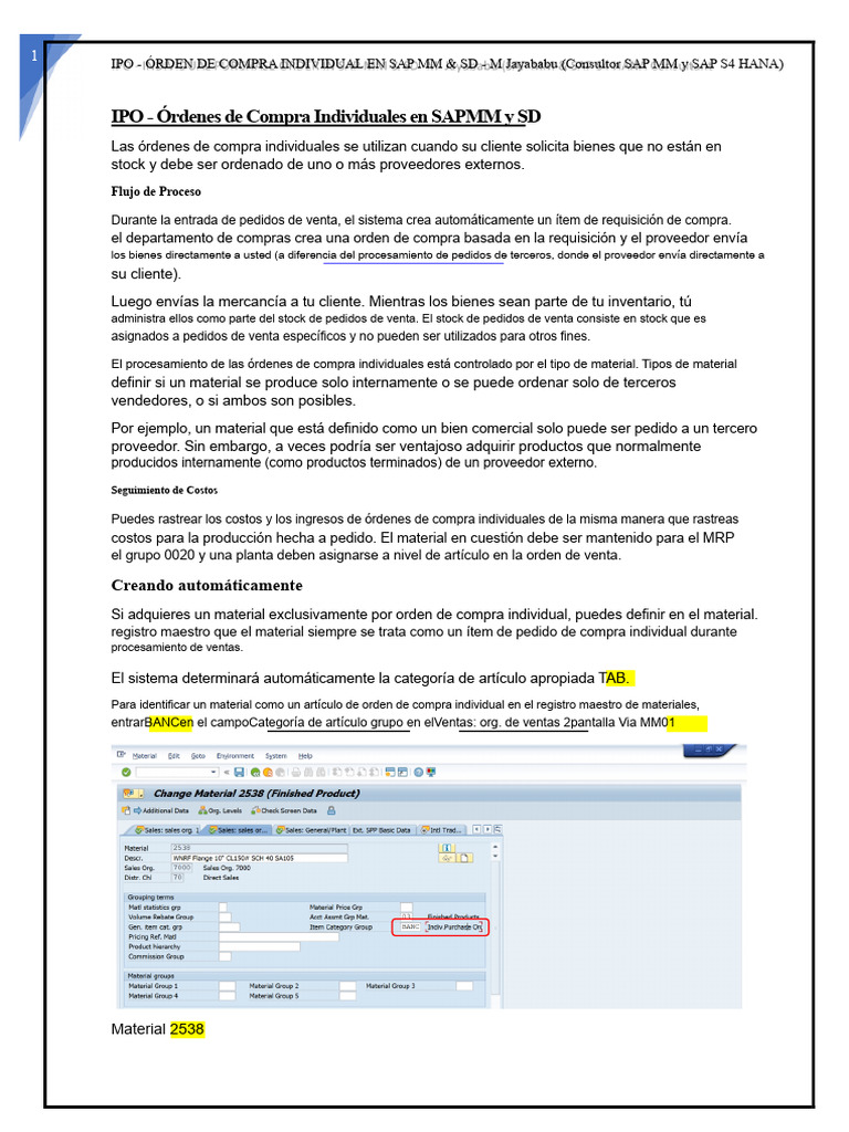 IPO - Órdenes de Compra Individuales en SAP MM y SD | PDF | Business ...