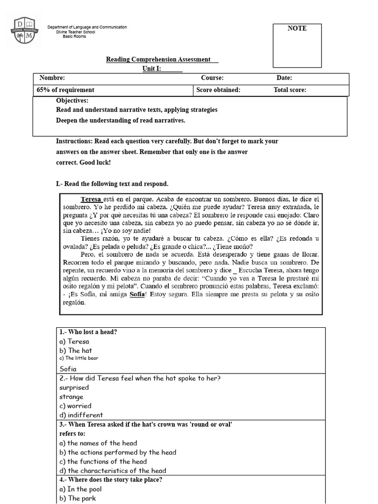 Reading Comprehension Assessment Guide | PDF | Reading Comprehension