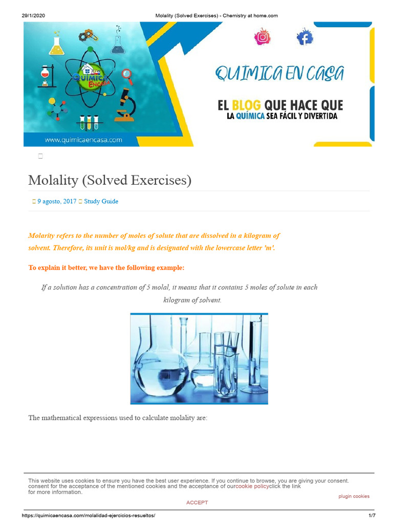 Molality (Solved Exercises) - Chemistry at | PDF | Mole (Unit ...
