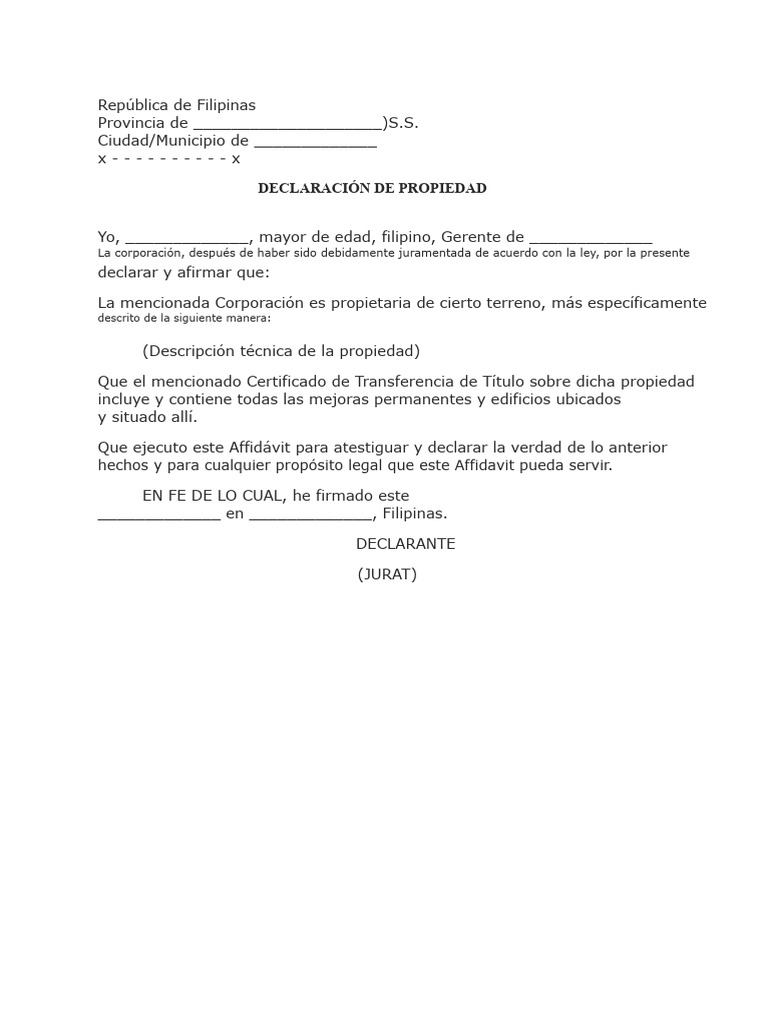 Declaración de Propiedad en Filipinas | PDF