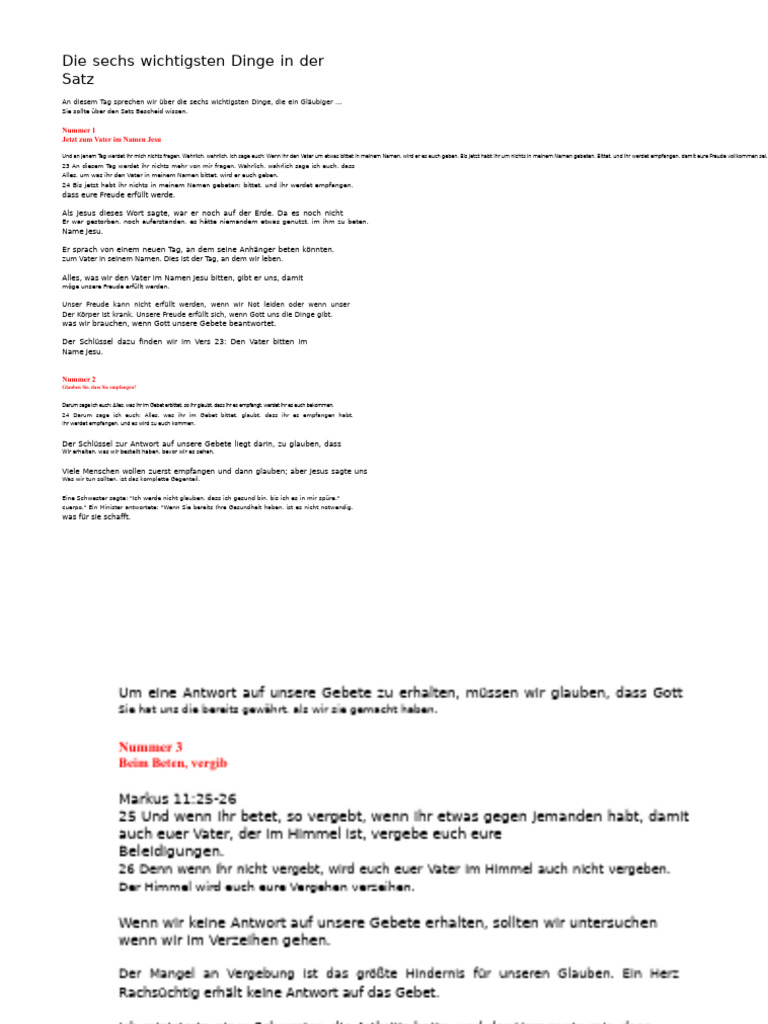 Die Sechs Wichtigsten Dinge Im Gebet | PDF