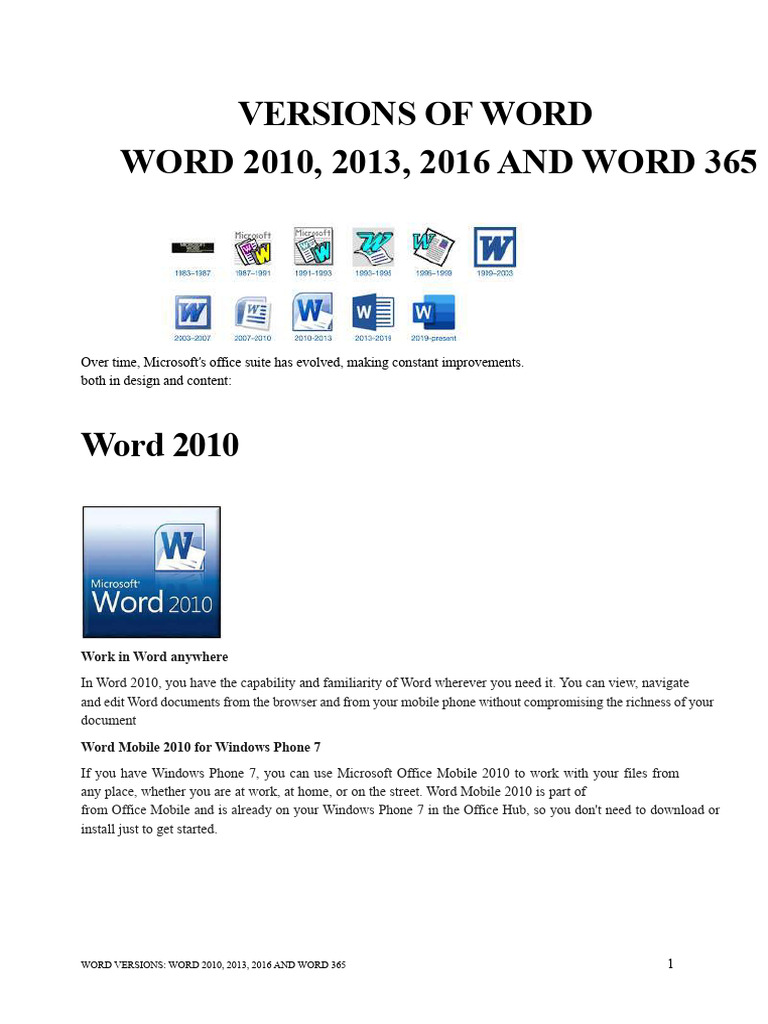 Overview of Word Versions 2010-365 | PDF | Microsoft Word | Image Editing