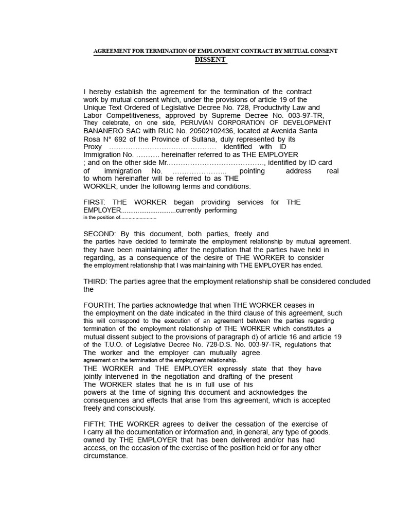 Mutual Termination Employment Agreement | PDF | Employment | Justice