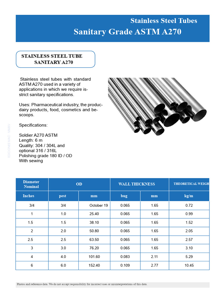 Sanitary Pipe A270 | PDF