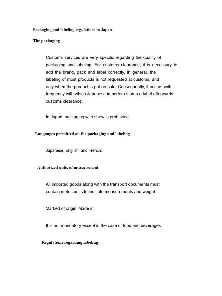 Japan Packaging and Labeling Regulations | PDF | Standardization
